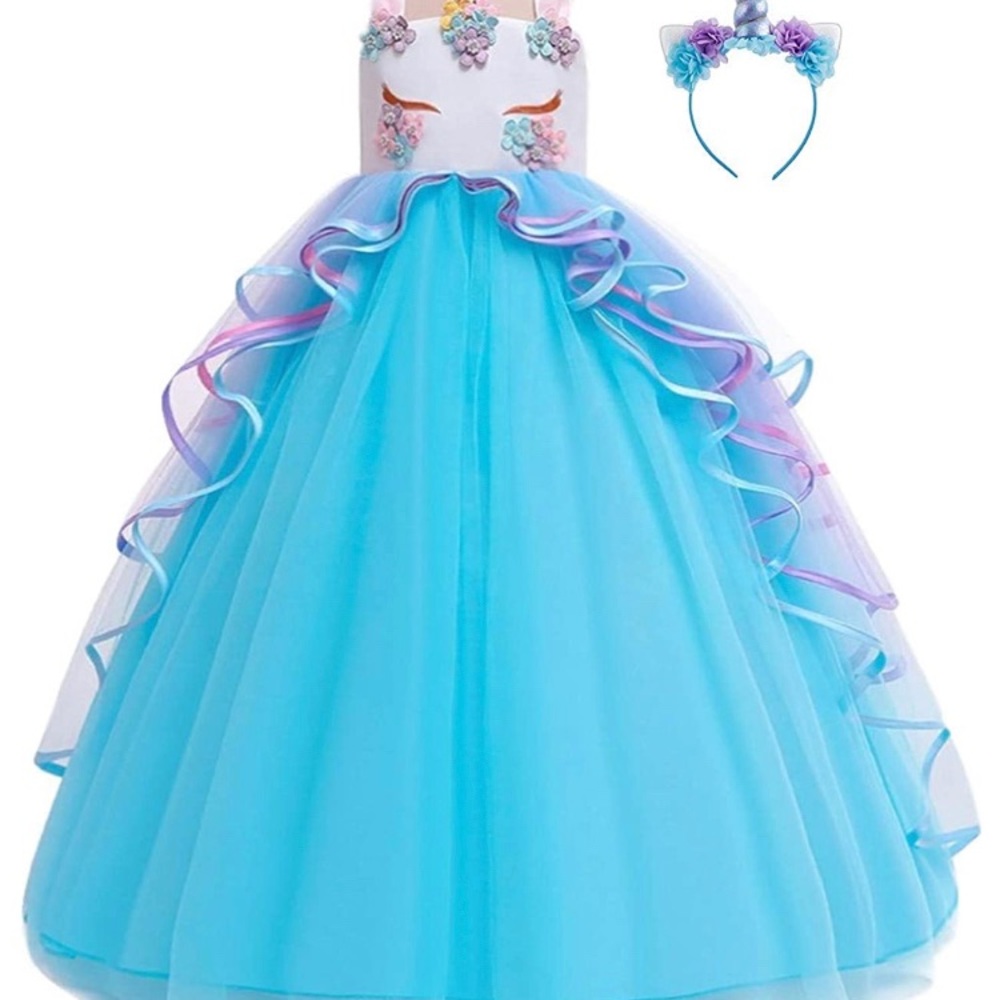 Girls Unicorn Costume Princess Long Maxi Dress NWT - Picture 3 of 7